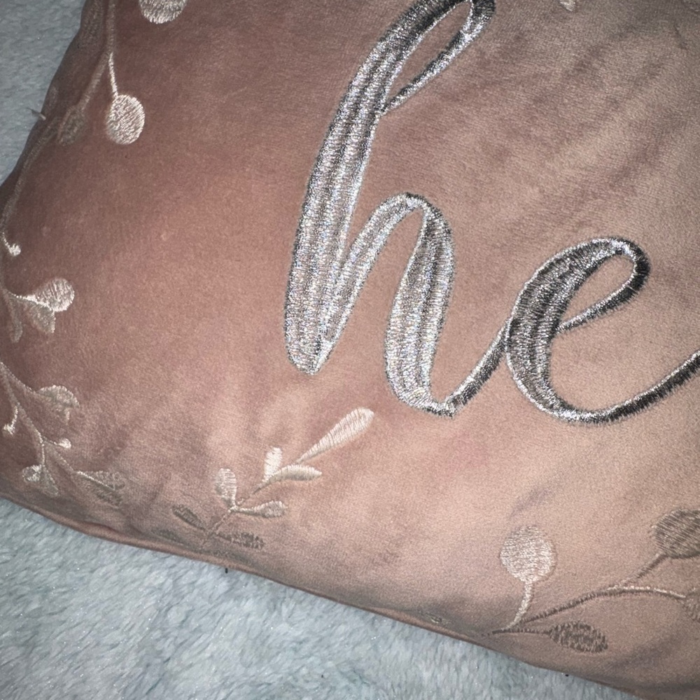 Embroidered Rectangular Pillow with 'Hello' Design - Picture 4 of 4